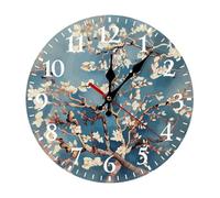 RLDOBOFE Horloge murale en fleur d'amandier pour la maison, horloge silencieuse à piles pour bureau, horloge murale ronde tendance blanche avec chiffres arabes pour cuisine, salon, 25 x 25 cm