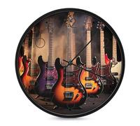 RLDOBOFE Horloge murale en forme de guitare électrique cool pour la maison, horloge silencieuse à piles pour bureau, horloge murale ronde tendance avec chiffres arabes pour cuisine, salon, 24,9 cm