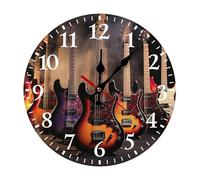 RLDOBOFE Horloge murale en forme de guitare électrique cool pour la maison, horloge silencieuse à piles pour bureau, horloges murales rondes à la mode blanches avec chiffres arabes pour cuisine, salon
