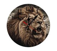 RLDOBOFE Horloge murale lion en colère pour la maison, horloge silencieuse à piles pour bureau, horloge murale ronde tendance noire avec chiffres arabes pour cuisine, salon, 25 x 25 cm