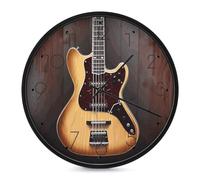 RLDOBOFE Horloge murale ronde en forme de guitare - 25,4 cm - Silencieuse - Fonctionnement à piles - Analogique - Classique - Décoration d'intérieur pour bureau, chambre à coucher, cuisine, salon