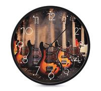RLDOBOFE Horloge murale ronde en forme de guitare électrique, 25,4 cm, moderne, silencieuse, sans tic-tac, fonctionne à piles, analogique, classique, décoration d'intérieur pour bureau, chambre