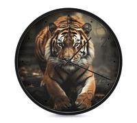 RLDOBOFE Horloge murale ronde en forme de tigre sauvage de 25,4 cm, moderne, silencieuse, sans tic-tac, fonctionne à piles, analogique, classique, décoration d'intérieur pour bureau, chambre, cuisine
