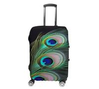 RLDOBOFE Housse de bagage de voyage en plumes de paon vert anti-rayures et élastique lavable, blanc, M, Élégant