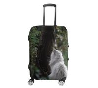 RLDOBOFE Housse de bagage en fourrure grise pour voyage, anti-rayures, housse de protection lavable et élastique, blanc, L, Élégant