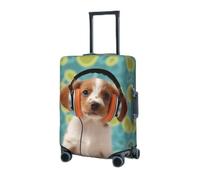 RLDOBOFE Housse de protection élastique pour valise, chiot avec écouteurs, housse de protection lavable anti-poussière pour bagages de 45,7 à 81,3 cm, Noir , M