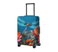 RLDOBOFE Housse de protection élastique pour valise, housse de protection lavable en forme de libellule et de fleurs, housse de protection anti-poussière pour bagages de 45,7 à 81,3 cm, Noir , M