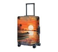 RLDOBOFE Housse de protection élastique pour valise, housse de protection pour valise, motif palmiers et bateaux, housse de protection lavable anti-poussière pour bagages de 45,7 à 81,3 cm, Noir , L