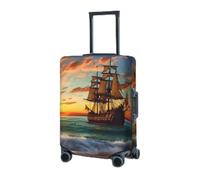 RLDOBOFE Housse de protection élastique pour valise, motif bateau pirate au coucher du soleil, housse de protection lavable anti-poussière pour bagages de 45,7 à 81,3 cm, Noir/blanc, X-Large
