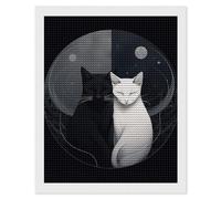 RLDOBOFE Kit de peinture diamant 5D avec deux chats dessinés à la main pour adultes - Kit d'art diamant rond 5D pour débutants - Peinture à pois - Décoration murale - Cadeau - 40,6 x 50,8 cm