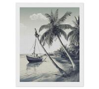 RLDOBOFE Kit de peinture diamant 5D avec palmiers, bateau de pêche pour adultes - Kit d'art diamant rond 5D pour débutants - Peinture à pois - Décoration murale - Cadeau - 40,6 x 50,8 cm