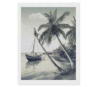 RLDOBOFE Kit de peinture diamant 5D avec palmiers, bateau de pêche pour adultes - Kit d'art diamant rond 5D pour débutants - Peinture à pois - Décoration murale - Cadeau - 30,5 x 40,6 cm