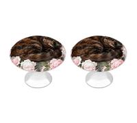 RLDOBOFE Lot de 2 boutons d'armoire ronds en forme de chat écaille de tortue dans des roses, poignées de commode, poignées de porte de placard, quincaillerie pour armoires de cuisine et de salle de