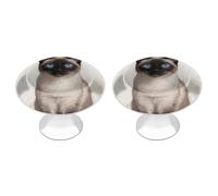 RLDOBOFE Lot de 2 boutons d'armoire ronds en forme de chat siamois - Pour commode, porte de placard - Quincaillerie pour armoires de cuisine et de salle de bain