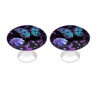 RLDOBOFE Lot de 2 boutons d'armoire ronds en forme de papillon et de fleurs violets pour armoires de cuisine et de salle de bain