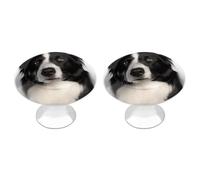 RLDOBOFE Lot de 2 boutons d'armoire ronds - Poignées de tiroir Border Collie - Poignées de porte de placard - Quincaillerie pour armoires de cuisine et de salle de bain