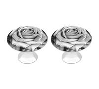 RLDOBOFE Lot de 2 poignées de tiroir rondes en acier inoxydable pour cuisine, chambre à coucher, restaurant, tiroir personnalisé en forme de rose noire et blanche