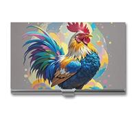 RLDOBOFE Mental Art Porte-cartes de visite fin coloré en forme de poule avec boucle de fermeture Style Portable Professionnel Sac à main Organisateur de cartes de nom Cadeau pour hommes femmes