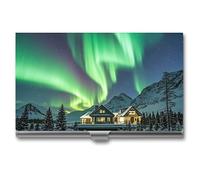 RLDOBOFE Mental Northern Lights Porte-cartes de visite fin pour cartes de visite avec boucle d'arrêt Style Portable Professionnel Sac à main Organiseur de cartes Cadeau pour homme femme travailleurs