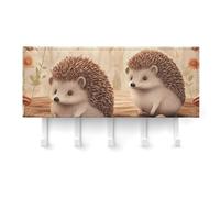 RLDOBOFE Nature Lovely Hedgehog Lovers Porte-clés mural adhésif Porte-clés Porte-clés Blanc avec 5 crochets, sans perçage, organisateur de porte-clés pour salon, porte d'entrée, couloir, bureau
