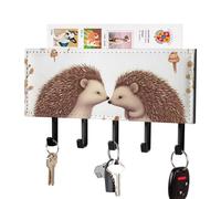 RLDOBOFE Nature Lovely Hedgehog Lovers Porte-clés mural adhésif pour clés Noir avec 5 crochets, sans perçage, porte-clés organisateur pour salon, porte d'entrée, couloir, bureau