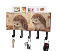 RLDOBOFE Nature Lovely Hedgehog Lovers Porte-clés mural adhésif pour clés Noir avec 5 crochets, sans perçage, porte-clés organisateur pour salon, porte d'entrée, couloir, bureau