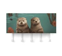 RLDOBOFE Otters in Love - Support mural adhésif pour clés - Blanc avec 5 crochets - Sans perçage - Organisateur de porte-clés pour salon, porte d'entrée, couloir, bureau