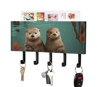 RLDOBOFE Otters in Love - Support mural adhésif pour clés - Noir avec 5 crochets - Sans perçage - Organisateur de porte-clés pour salon, porte d'entrée, couloir, bureau