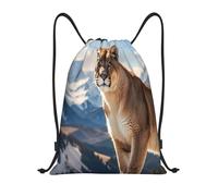 RLDOBOFE Panther & Mountain Lion Sac à dos avec cordon de serrage Sac à dos de sport Sac de natation imperméable pour homme et femme, Noir/blanc, M