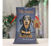 RLDOBOFE Petit sac d'emballage cadeau réutilisable pour les fêtes de fin d'année, livre de teckel, sac cadeau de Noël en toile de jute avec cordon de serrage avec étiquette et cravate, petits sacs de