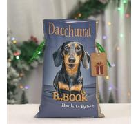 RLDOBOFE Petit sac d'emballage cadeau réutilisable pour les fêtes de fin d'année, livre de teckel, sac cadeau de Noël en toile de jute avec cordon de serrage avec étiquette et cravate, petits sacs de