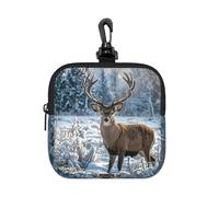 RLDOBOFE Petite pochette en néoprène, mini trousse de maquillage portable avec mousqueton porte-clés étanche, sac de rangement pour pièces de monnaie, sac de rangement motif cerf sur la nature sauvage