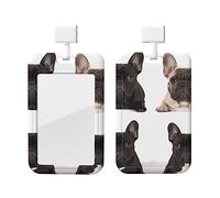 RLDOBOFE Porte-badge coulissant avec fenêtre transparente - Bulldog français - Porte-badge vertical en plastique pour cartes de travail, cartes d'identité, cartes de crédit pour permis de conduire de