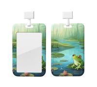 RLDOBOFE Porte-badge coulissant avec fenêtre transparente grenouille dans un étang - Porte-badge vertical en plastique pour cartes de travail, cartes d'identité, cartes de crédit pour permis de