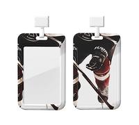 RLDOBOFE Porte-badge coulissant avec fenêtre transparente - Motif hockey sur glace - Porte-badge vertical en plastique pour cartes de travail, cartes d'identité, cartes de crédit pour permis de