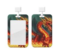 RLDOBOFE Porte-badge coulissant avec fenêtre transparente Roi Dragon dans le feu - Porte-badge vertical en plastique pour cartes de travail, cartes d'identité, cartes de crédit pour permis de conduire