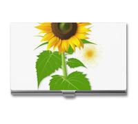 RLDOBOFE Porte-cartes de visite fin en alliage d'aluminium - Motif tournesol et mauvaises herbes - Pour femme et homme