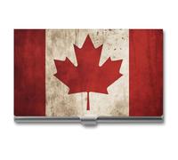 RLDOBOFE Porte-cartes de visite rétro avec drapeau du Canada, étui fin en alliage d'aluminium, porte-cartes pour femme, homme, poche ou sac de rangement, employés de bureau