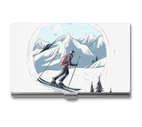 RLDOBOFE Porte-cartes de visite sur le thème du ski, étui fin en alliage d'aluminium, porte-cartes pour femme, homme, poche ou sac de rangement, employés de bureau