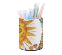 RLDOBOFE Porte-crayons rond en cuir synthétique souriant et souriant pour crayons, pinceaux de maquillage, papeterie, accessoires de bureau, boîte de rangement pour bureau et maison