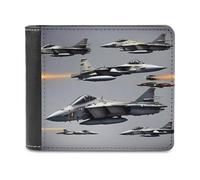 RLDOBOFE Portefeuille avions de chasse pour homme, portefeuille en cuir à deux volets avec fenêtres pour carte d'identité, portefeuille fin et élégant pour cadeau, pince à billets pour cartes