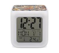 RLDOBOFE Réveil de style campagnard français pour chambre à coucher, réveil avec veilleuse à 7 couleurs changeantes, réveil numérique avec température pour salle de sport, cuisine, yoga, réunion