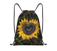 RLDOBOFE Sac à dos à cordon de serrage pliable avec cordon de serrage en forme de cœur tournesol pour voyage, Noir/blanc, Petit, Sac à dos tyrolien