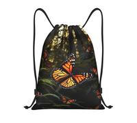 RLDOBOFE Sac à dos à cordon de serrage pliable avec cordon de serrage et cordon de serrage pour voyage Motif papillons monarques, Noir/blanc, S