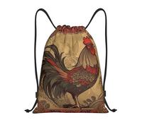 RLDOBOFE Sac à dos à cordon de serrage pliable avec cordon de serrage - Illustration de coq - Sacs à cordon de serrage pour voyage, Noir/blanc, S