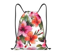 RLDOBOFE Sac à dos à cordon de serrage pliable avec cordon de serrage - Imprimé floral hawaïen, Noir/blanc, M