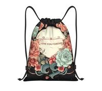 RLDOBOFE Sac à dos à cordon de serrage pliable avec cordon de serrage Love You Forever pour voyage, Noir/blanc, S