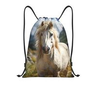 RLDOBOFE Sac à dos à cordon de serrage pliable avec cordon de serrage Motif cheval sur herbe verte, Noir/blanc, S
