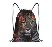 RLDOBOFE Sac à dos à cordon de serrage pliable avec cordon de serrage Motif léopard et papillon, Noir/blanc, S