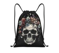 RLDOBOFE Sac à dos à cordon de serrage pliable avec cordon de serrage Motif tête de mort dans l'obscurité, Noir/blanc, S